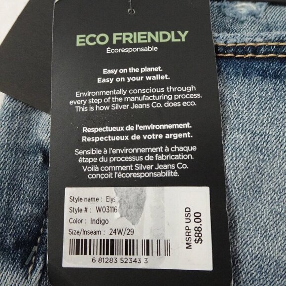 Silver Jeans Elyse Skinny Leg Women's Plus Size 24 Blue Denim Stretch Distressed - Picture 9 of 12